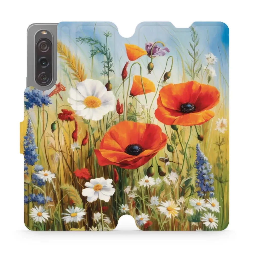 Handyhülle mit klappe für Sony Xperia 10 V, Mobiwear Book, Wiesenblumen