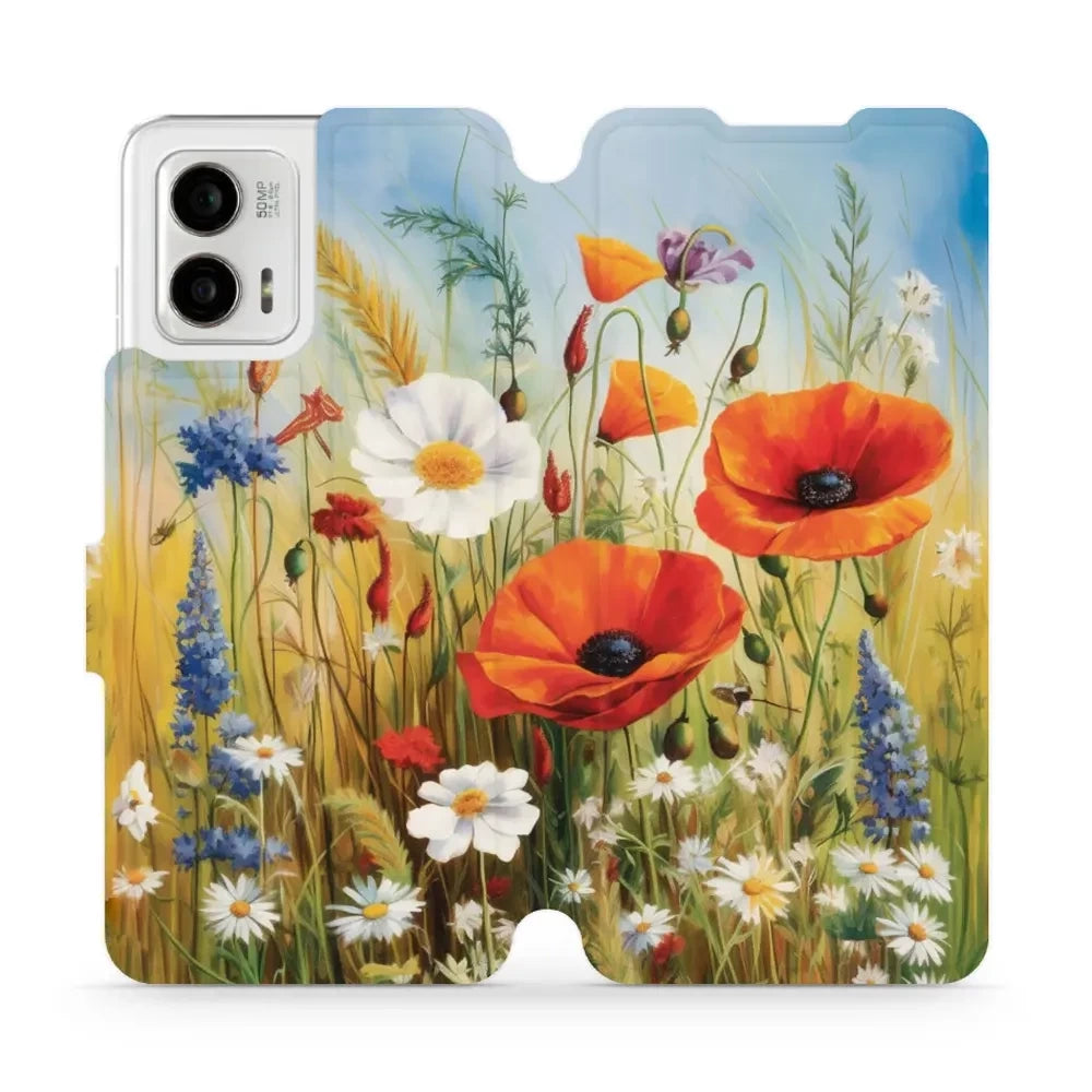Handyhülle mit klappe für Motorola Moto G73 5G, Mobiwear Book, Wiesenblumen