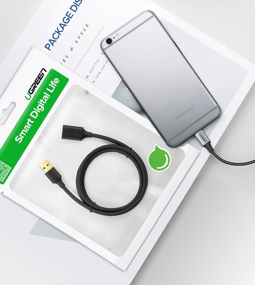Adapterkabel USB (Buchse) - USB (Stecker), Ugreen 3.0, 5 Gbps, 3 m, Schwarz
