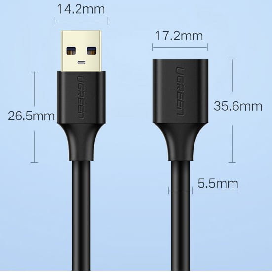 Adapterkabel USB (Buchse) - USB (Stecker), Ugreen 3.0, 5 Gbps, 3 m, Schwarz