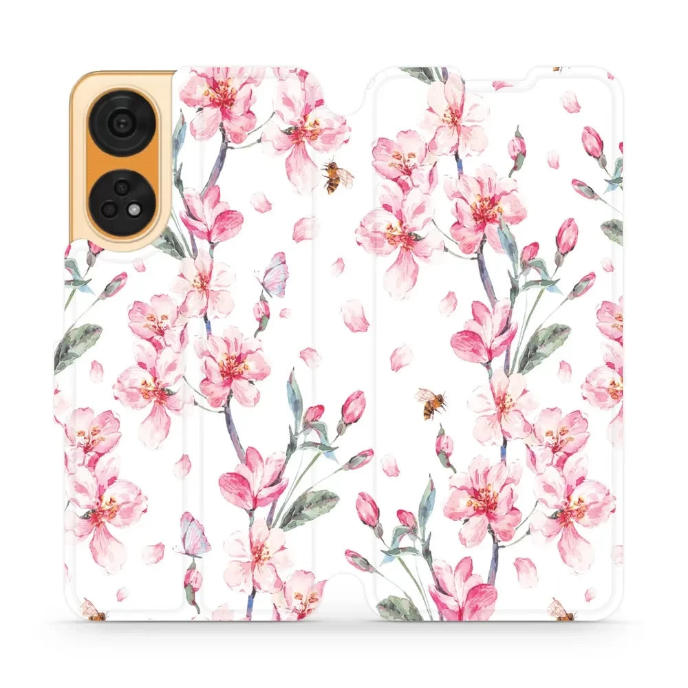 Handyhülle mit klappe für Oppo Reno8T 5G, Mobiwear Book, Rosa Frühling