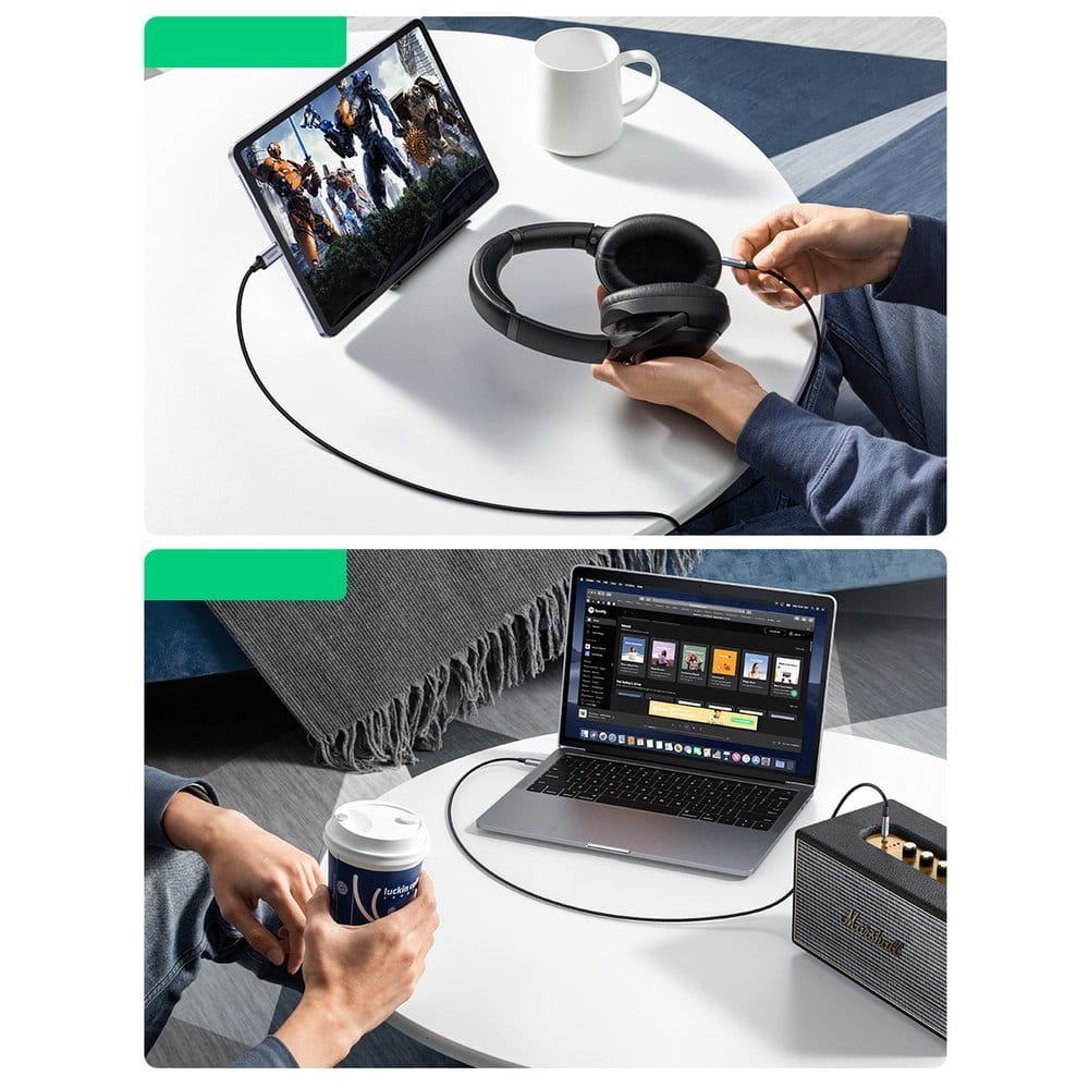 Audiokabel AUX 3,5 mm mini jack - USB Typ C für Telefon/Tablet 1 m, Ugreen, Schwarz