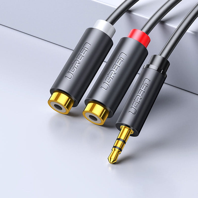 Ugreen Audiokabel 3,5 mm Miniklinke (männlich) - 2x RCA (weiblich), 25 cm, Grau