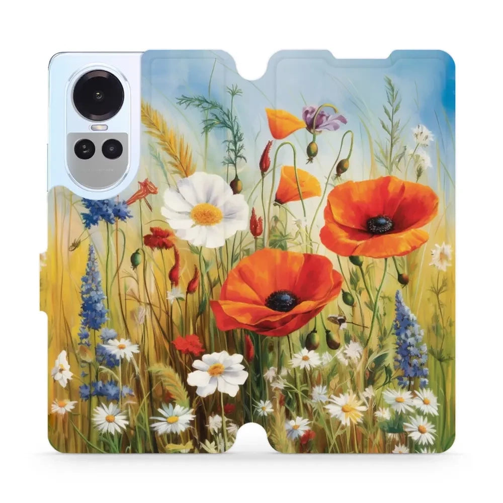 Handyhülle mit klappe für Oppo Reno10 5G, Mobiwear Book, Wiesenblumen