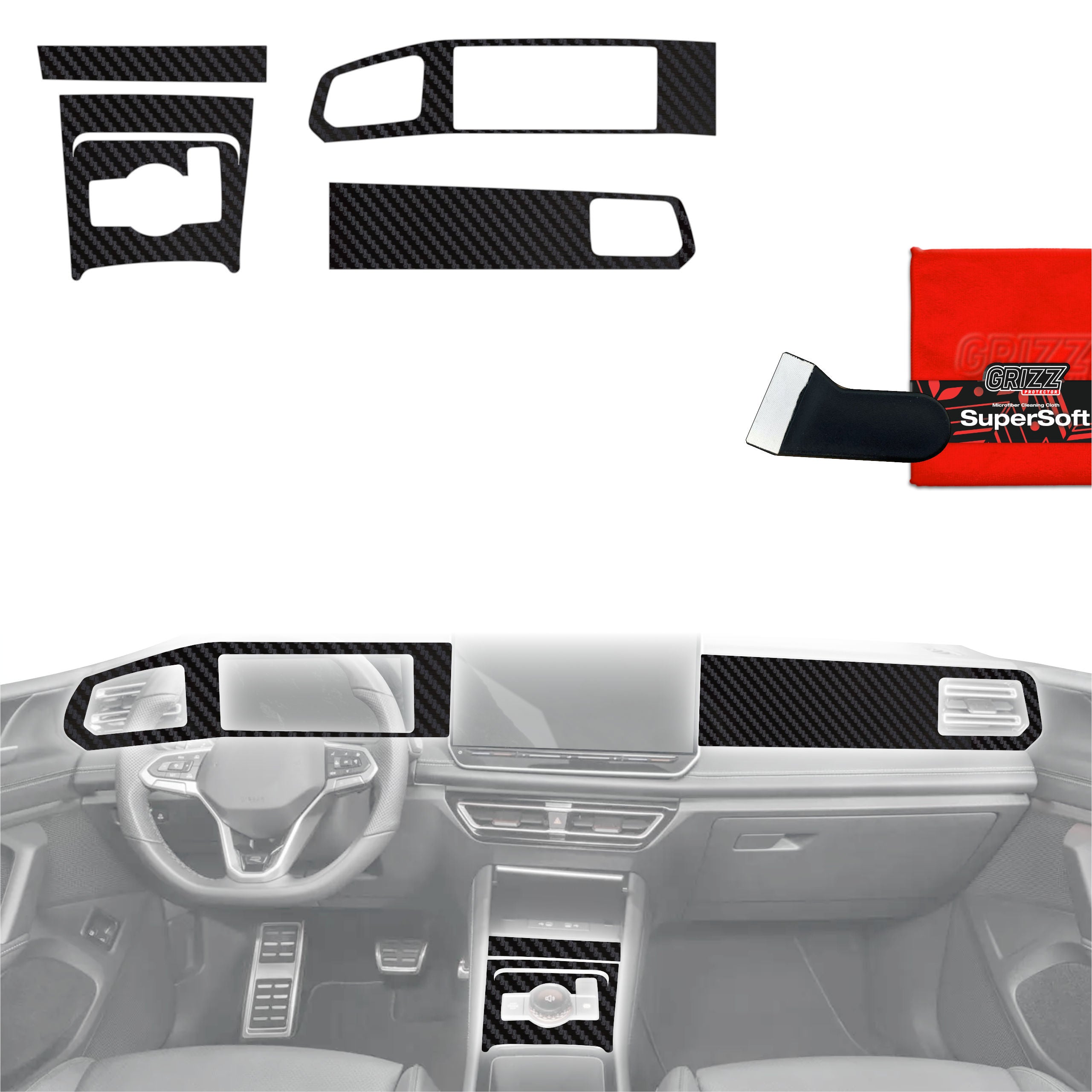 5in1 Schutzfolien Grizz Protector für Mittelkonsole & Armaturenbrett - Volkswagen Tiguan 3 (2024-2026) Carbon Optik Matt Antifingerprint