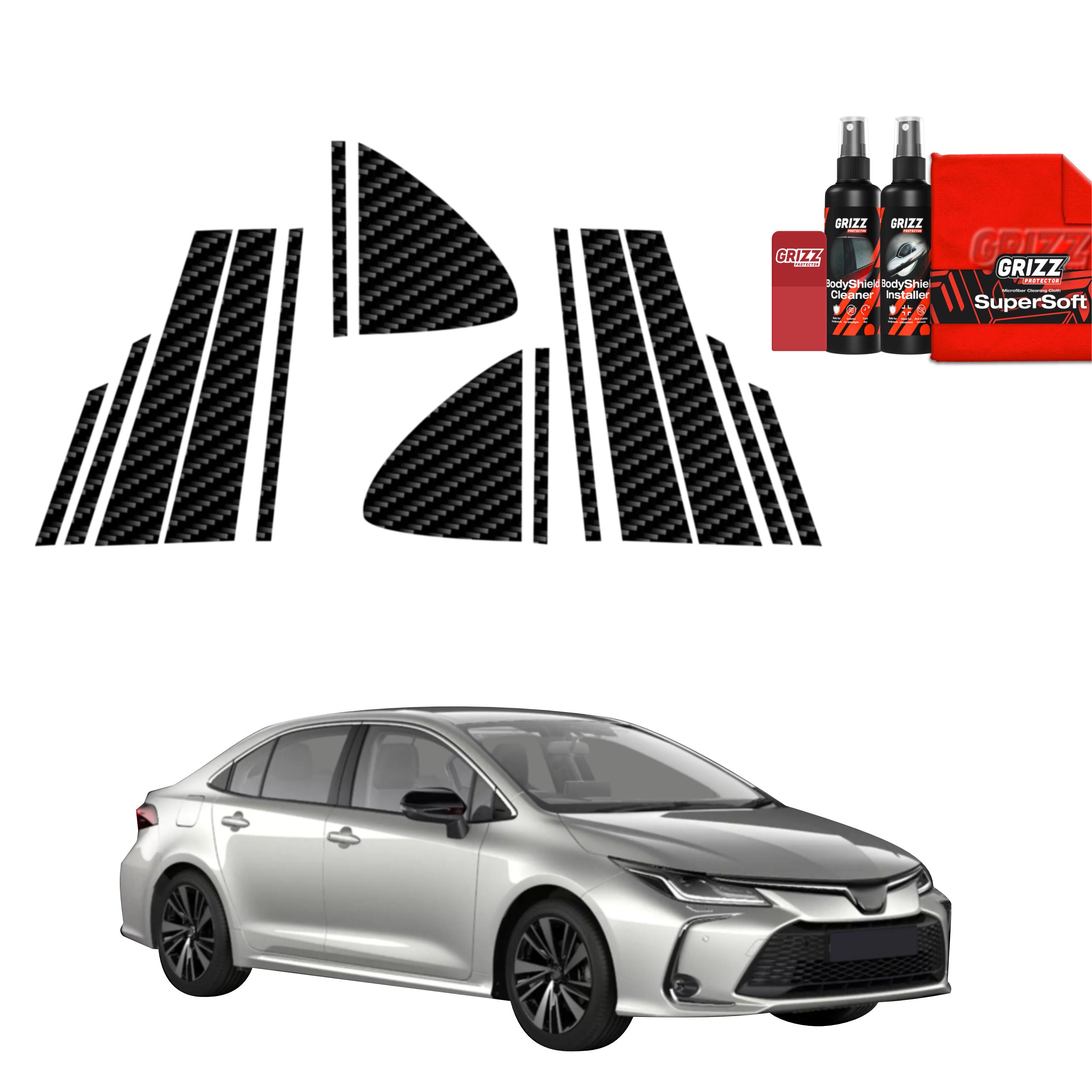14in1 Kohlenstoff Schutzfolie Grizz Protector für B-C-Säule - Toyota Corolla Sedan (2022-2026)