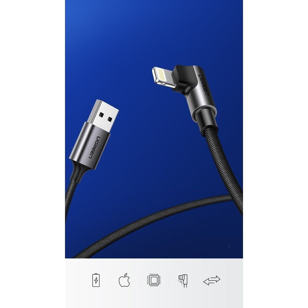 Ugreen USB-A / Lightning Quick Charge 3.0 Winkelkabel, MFI, 1m, Grau