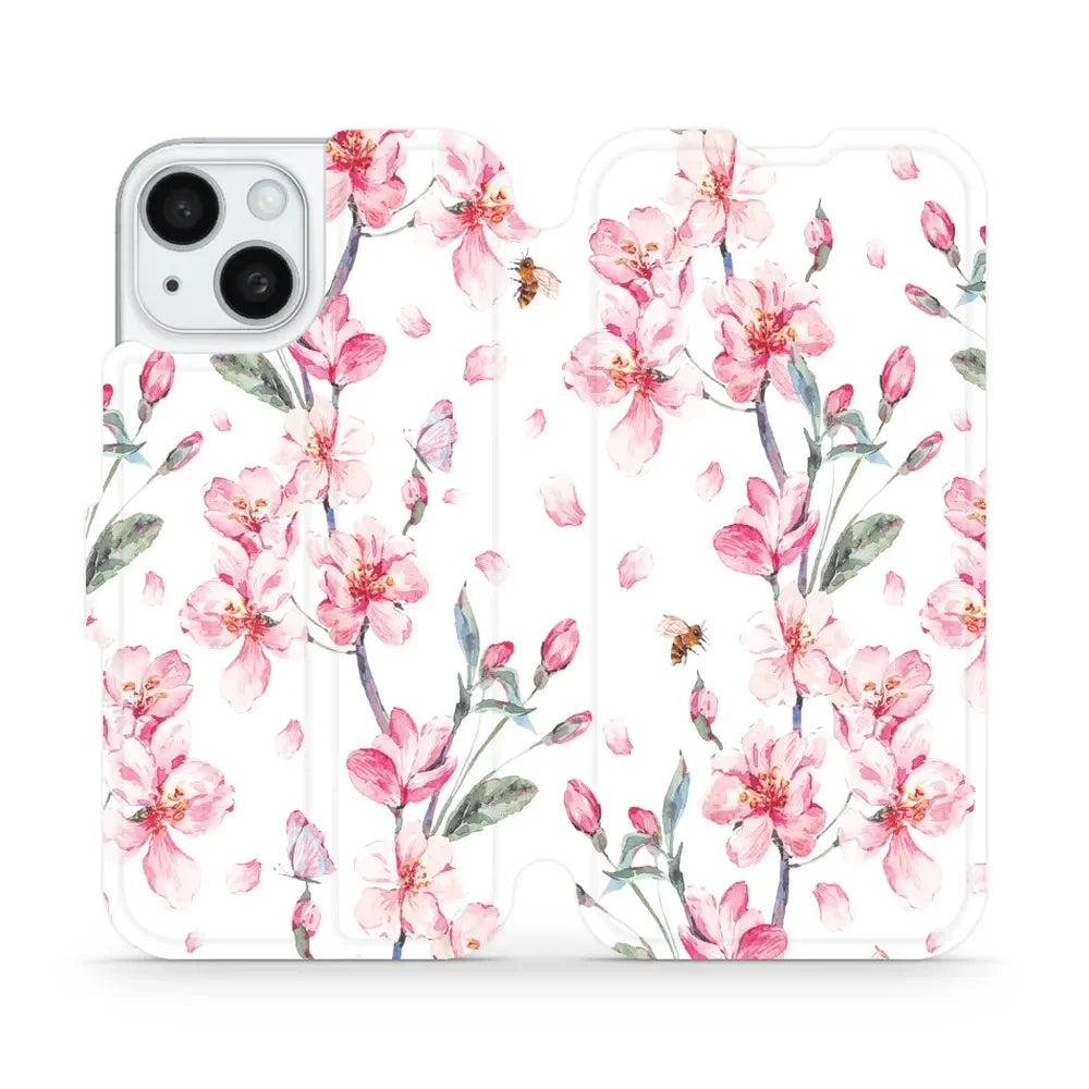 Handyhülle mit klappe für iPhone 15, Mobiwear Book, Rosa Frühling