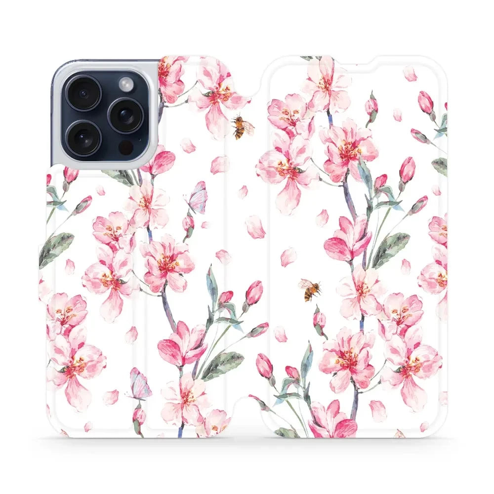 Handyhülle mit klappe für iPhone 15 Pro Max, Mobiwear Book, Rosa Frühling