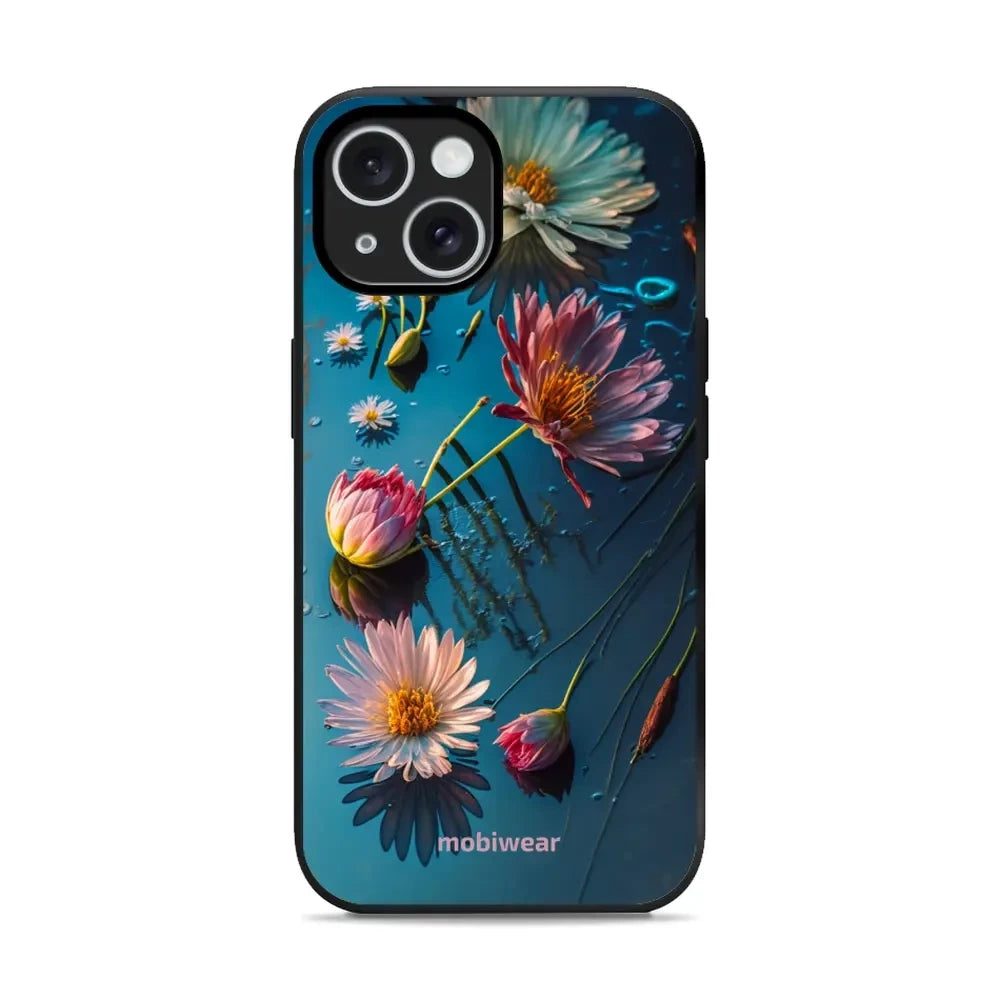 Handyhülle für iPhone 15, Mobiwear Glossy Case, Blau-Blumig