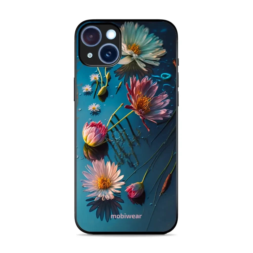 Handyhülle für iPhone 15 Plus, Mobiwear Glossy Case, Blau-Blumig