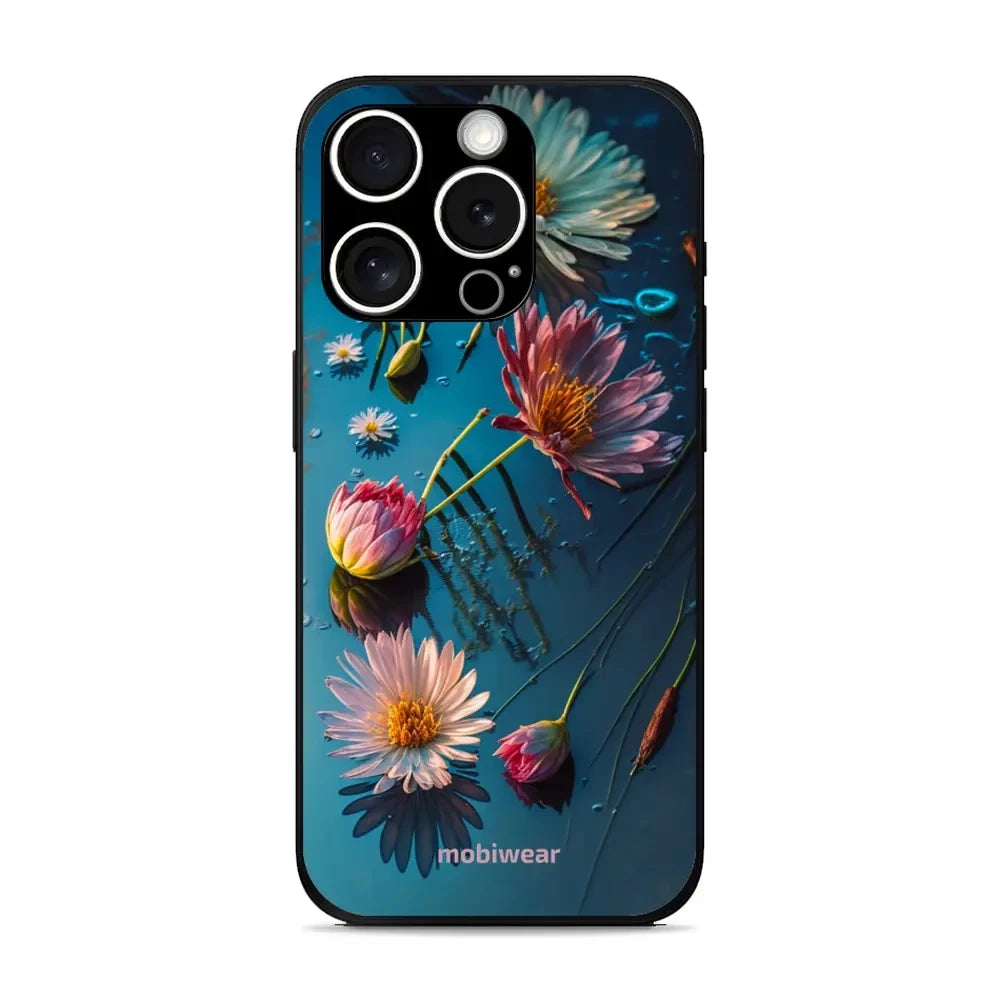 Handyhülle für iPhone 15 Pro Max, Mobiwear Glossy Case, Blau-Blumig