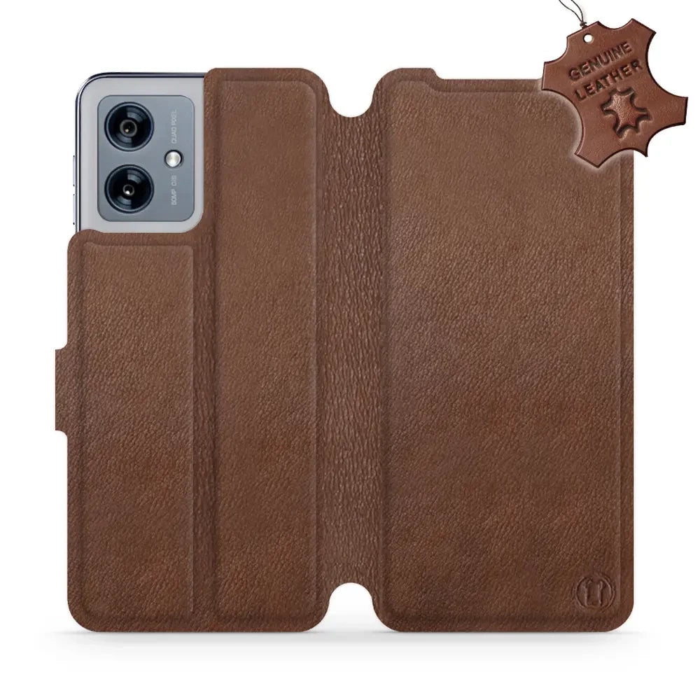 Echtleder Handyhülle für Motorola Moto G54 5G, Mobiwear Leather, Braun