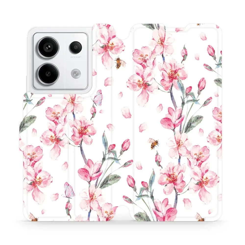 Handyhülle mit klappe für Xiaomi Redmi Note 13 Pro 5G, Mobiwear Book, Rosa Frühling