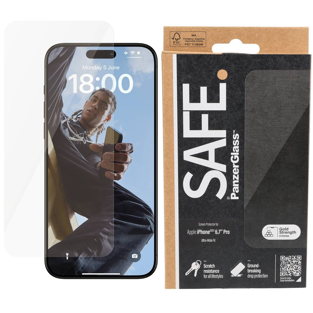 Gehärtetes Glas Safe von PanzerGlass Ultra-Wide Fit für iPhone 15 Pro Max