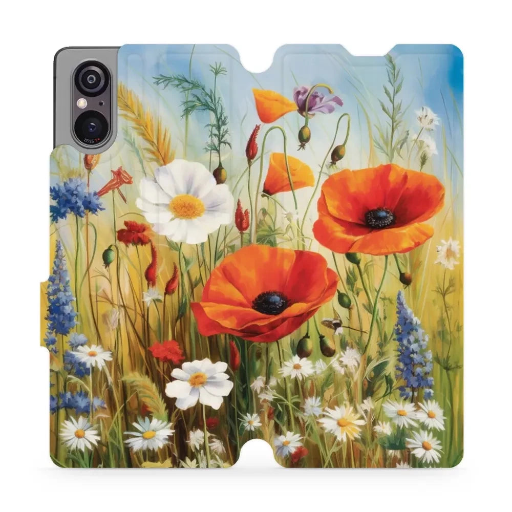 Handyhülle mit klappe für Sony Xperia 5 V, Mobiwear Book, Wiesenblumen