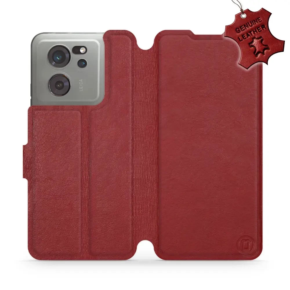 Echtleder Handyhülle für Xiaomi 13T Pro, Mobiwear Leather, Dunkelrot