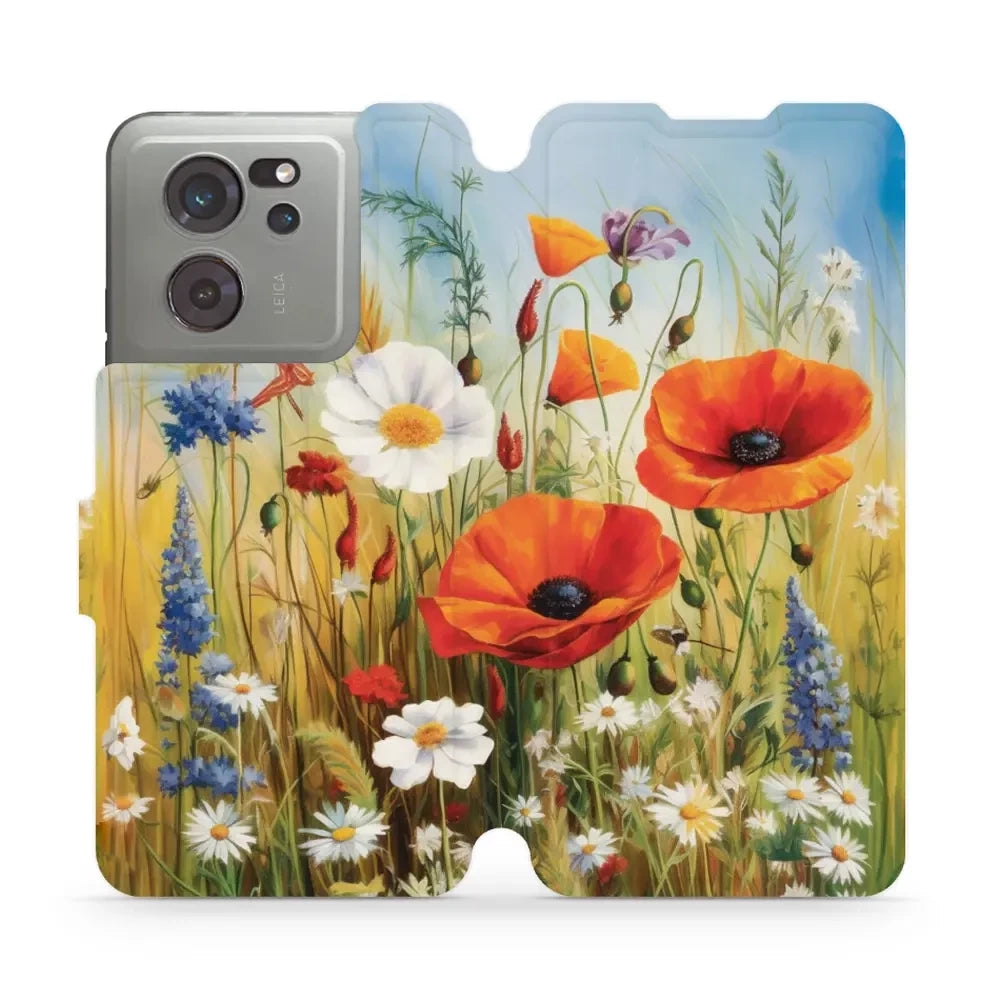 Handyhülle mit klappe für Xiaomi 13T Pro, Mobiwear Book, Wiesenblumen