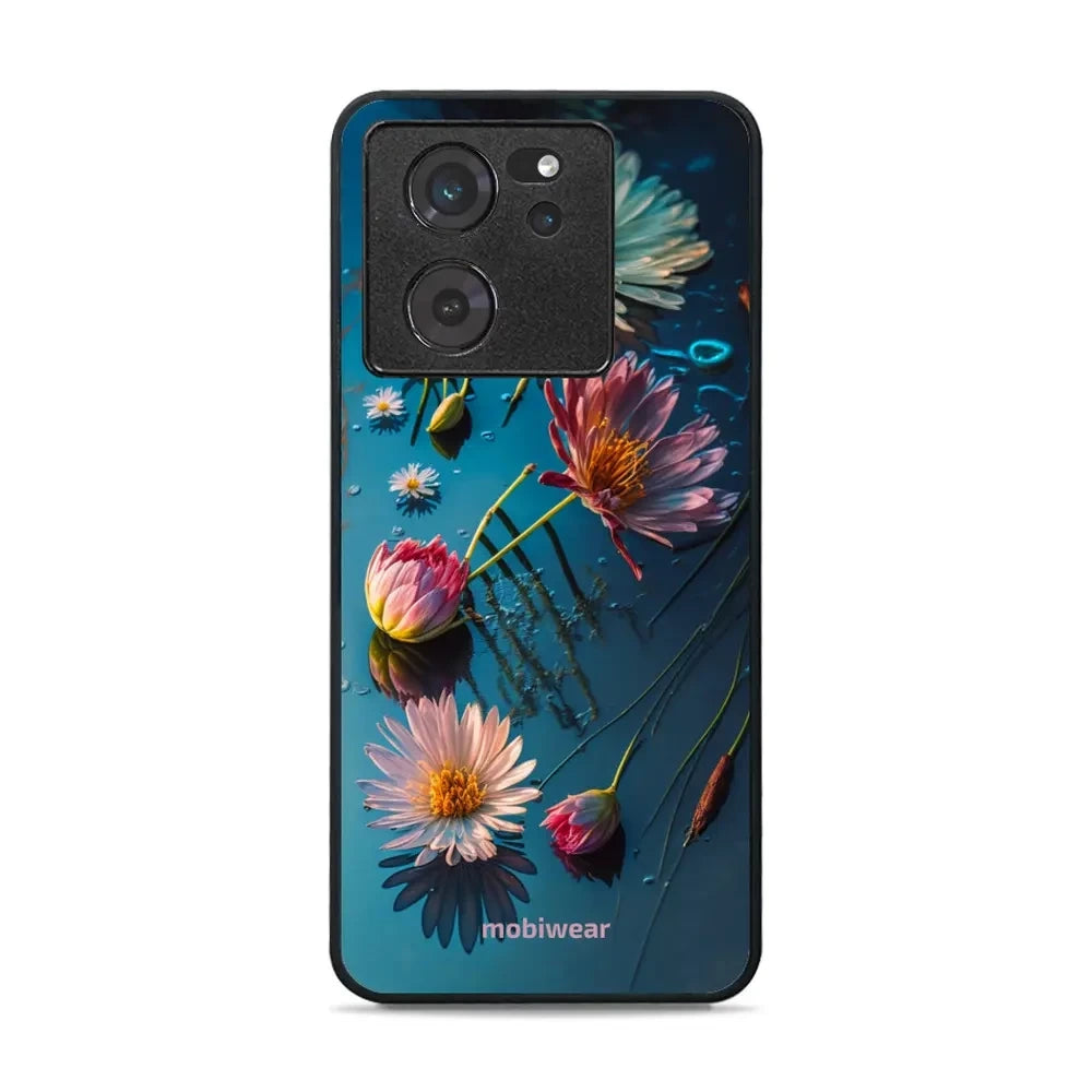 Handyhülle für Xiaomi 13T Pro, Mobiwear Glossy Case, Blau-Blumig