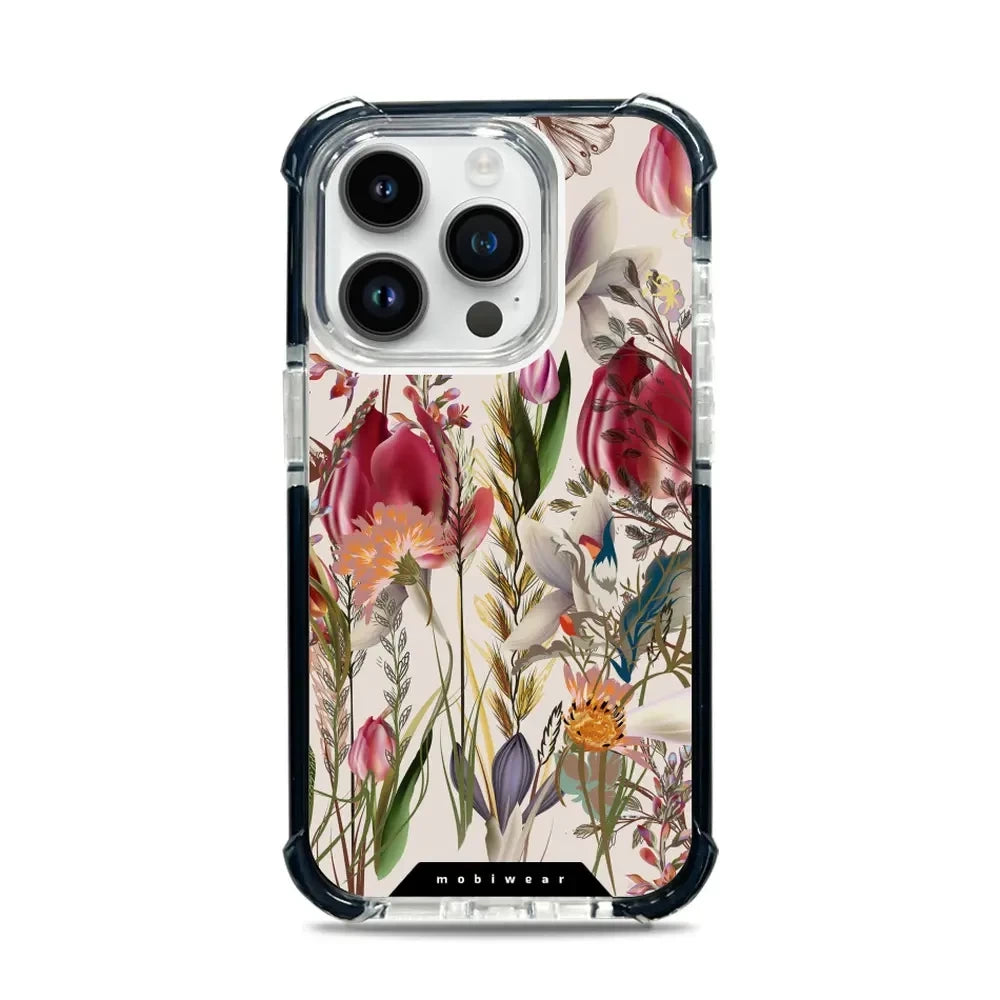 Handyhülle für iPhone 14 Pro mit MagSafe, Mobiwear Elite Bumper, Blumenstrauß