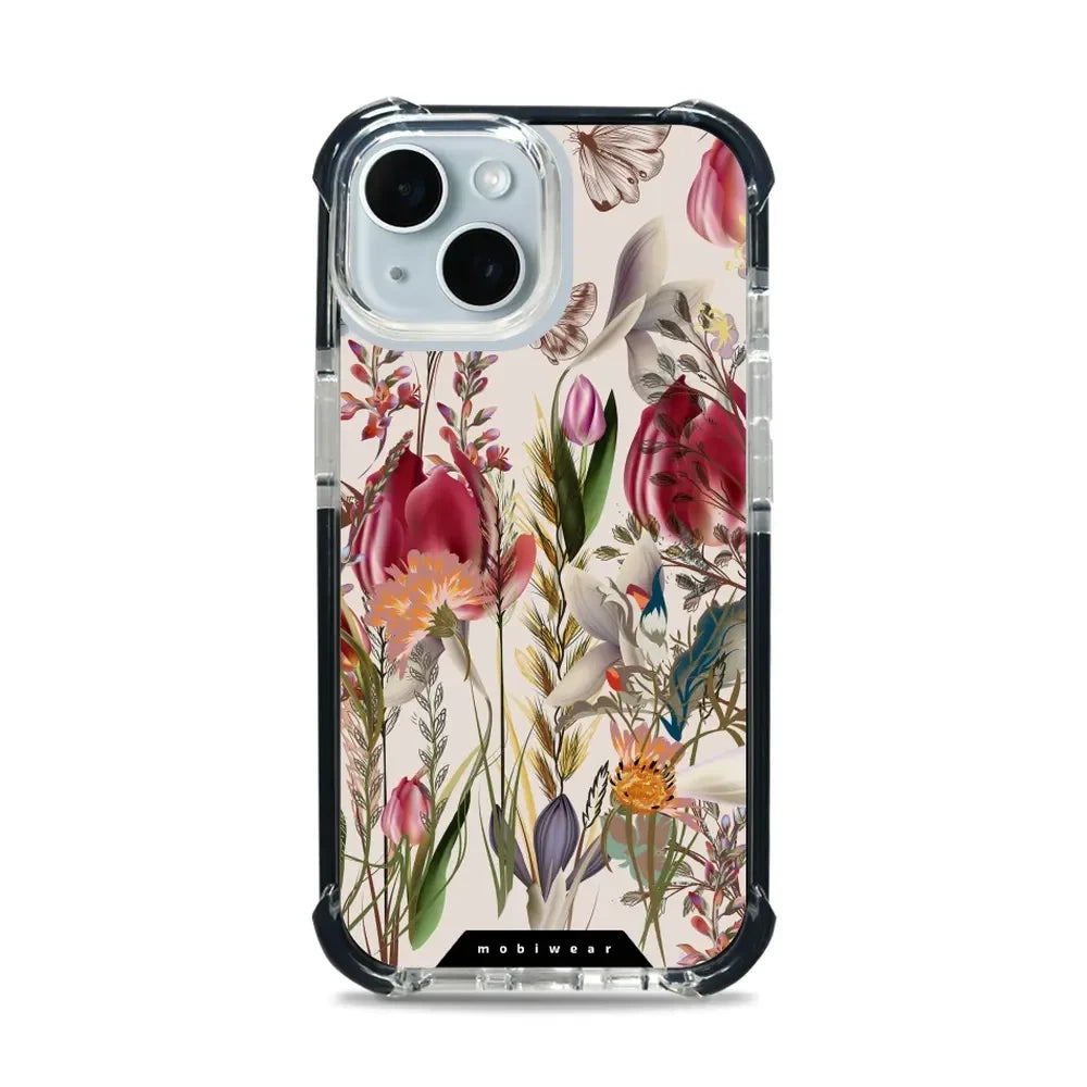 Handyhülle für iPhone 15 mit MagSafe, Mobiwear Elite Bumper, Blumenstrauß