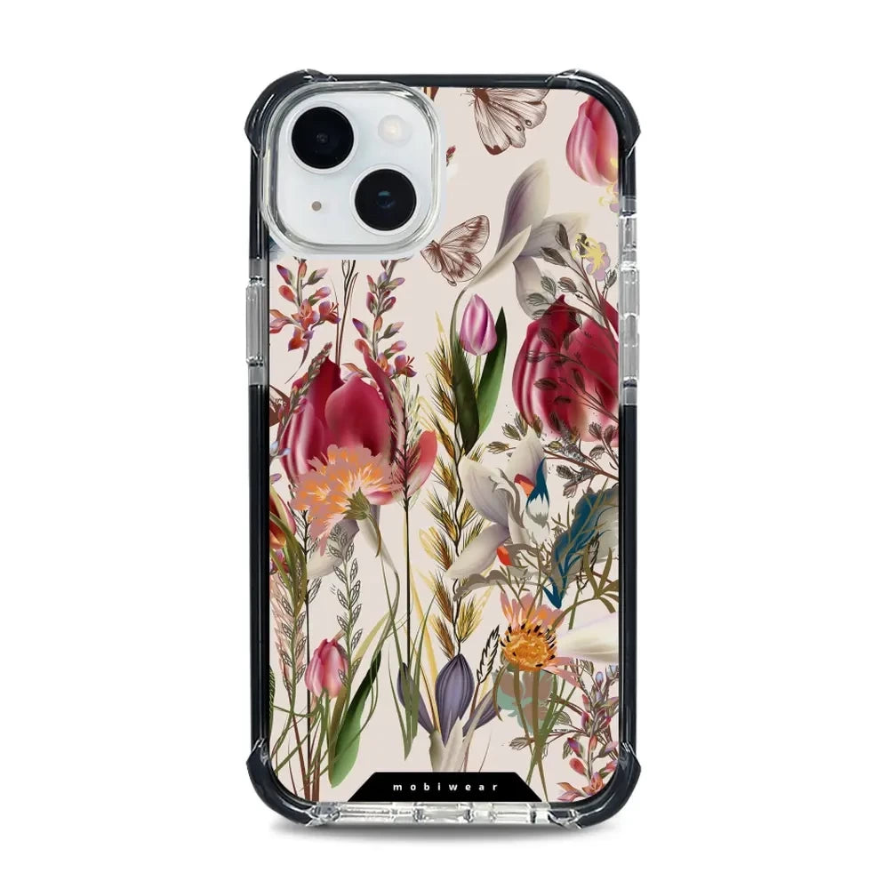 Handyhülle für iPhone 15 Plus mit MagSafe, Mobiwear Elite Bumper, Blumenstrauß