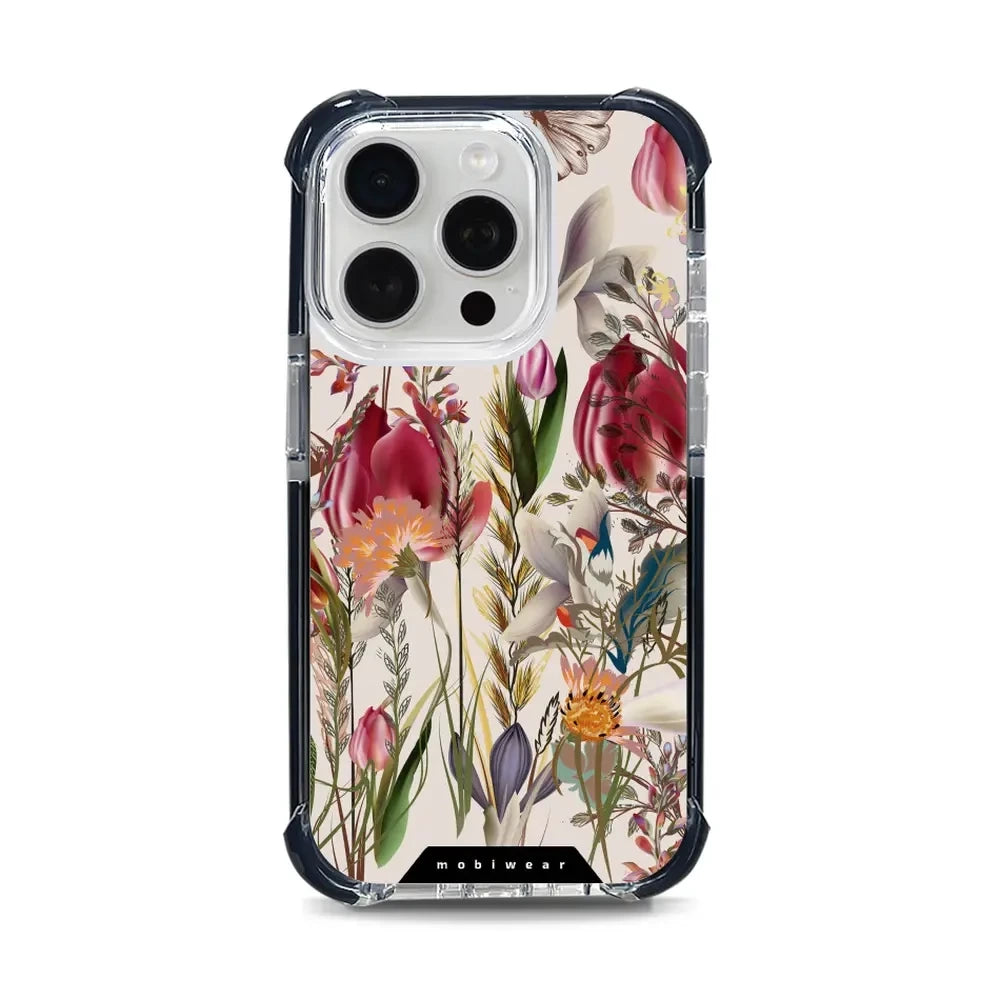 Handyhülle für iPhone 15 Pro mit MagSafe, Mobiwear Elite Bumper, Blumenstrauß