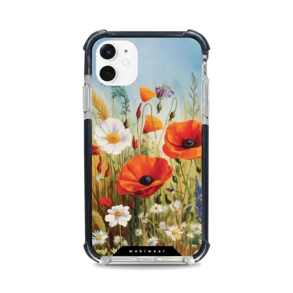 Handyhülle für iPhone 11 mit MagSafe, Mobiwear Elite Bumper, Wiesenblumen