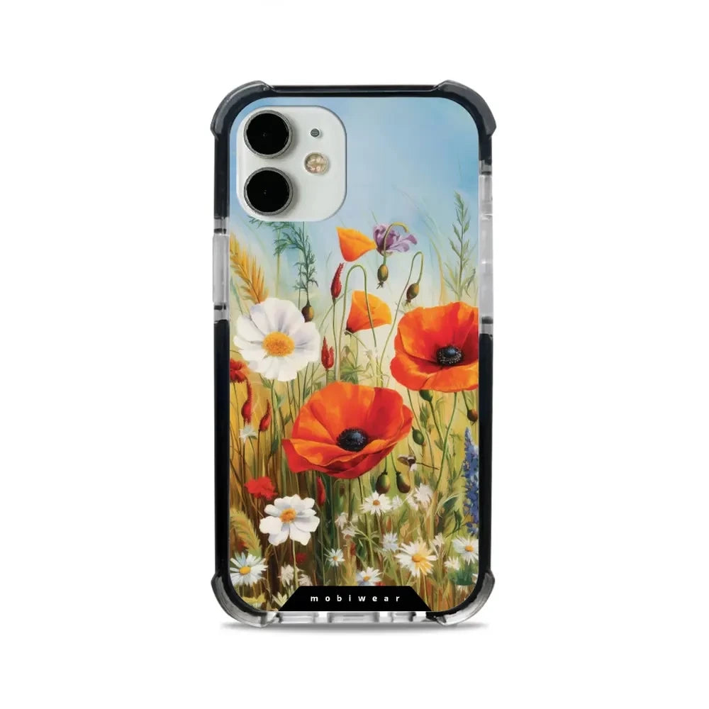 Handyhülle für iPhone 12 Mini mit MagSafe, Mobiwear Elite Bumper, Wiesenblumen