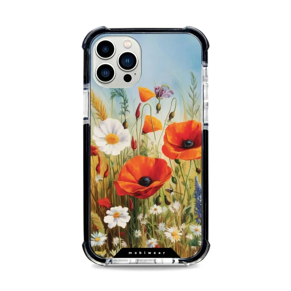 Handyhülle für iPhone 12 Pro mit MagSafe, Mobiwear Elite Bumper, Wiesenblumen