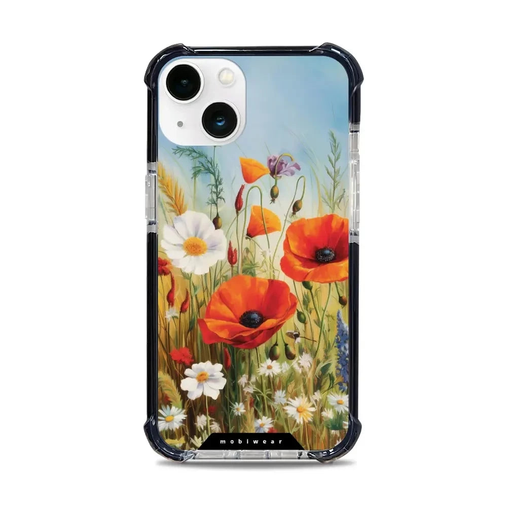 Handyhülle für iPhone 13 mit MagSafe, Mobiwear Elite Bumper, Wiesenblumen