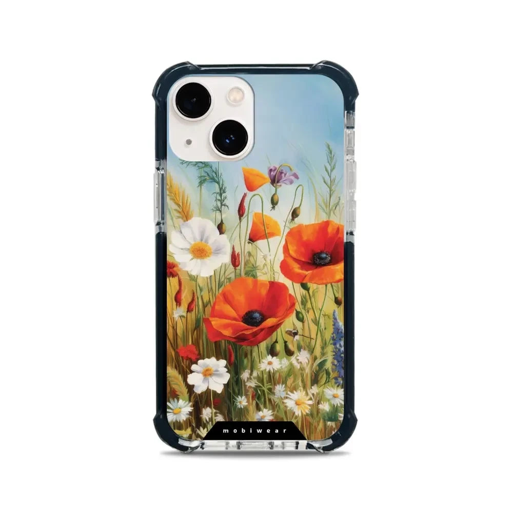Handyhülle für iPhone 13 Mini mit MagSafe, Mobiwear Elite Bumper, Wiesenblumen