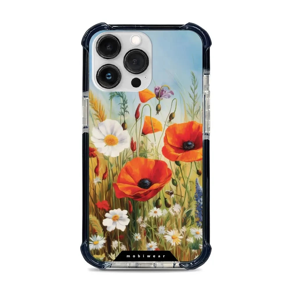Handyhülle für iPhone 13 Pro mit MagSafe, Mobiwear Elite Bumper, Wiesenblumen