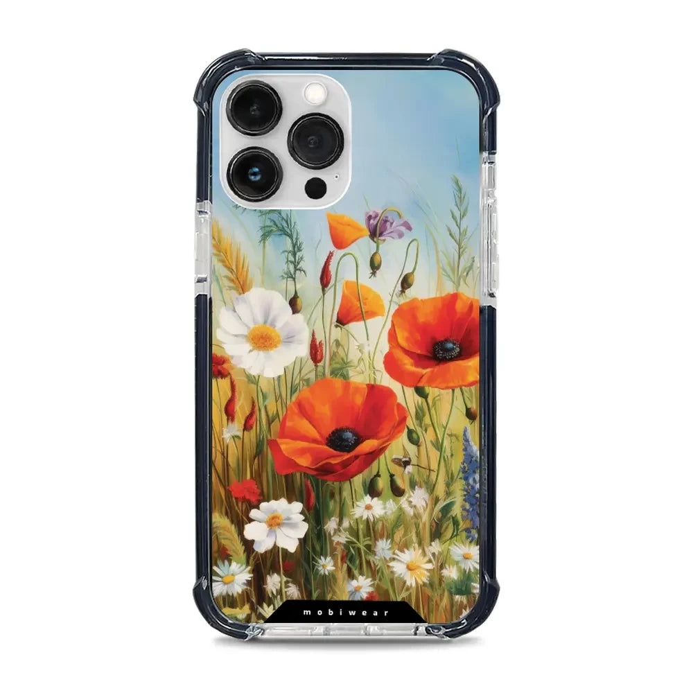 Handyhülle für iPhone 13 Pro Max mit MagSafe, Mobiwear Elite Bumper, Wiesenblumen