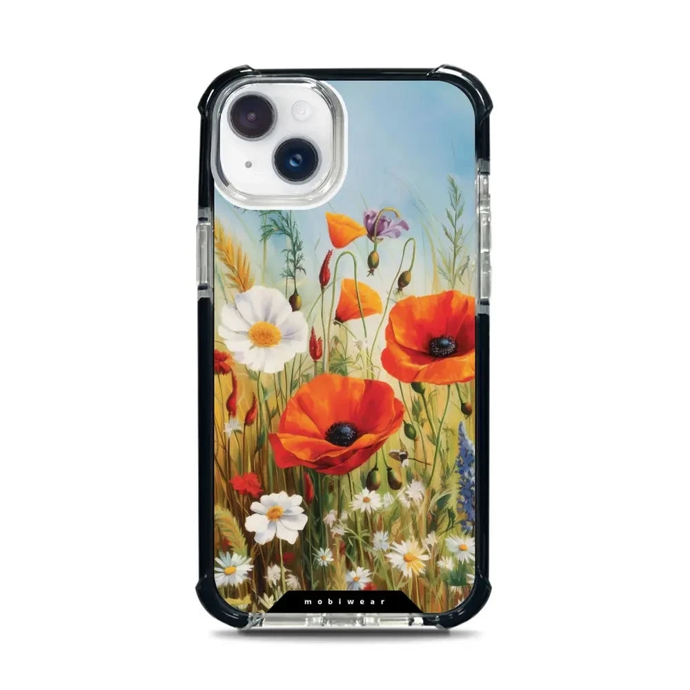 Handyhülle für iPhone 14 Plus mit MagSafe, Mobiwear Elite Bumper, Wiesenblumen