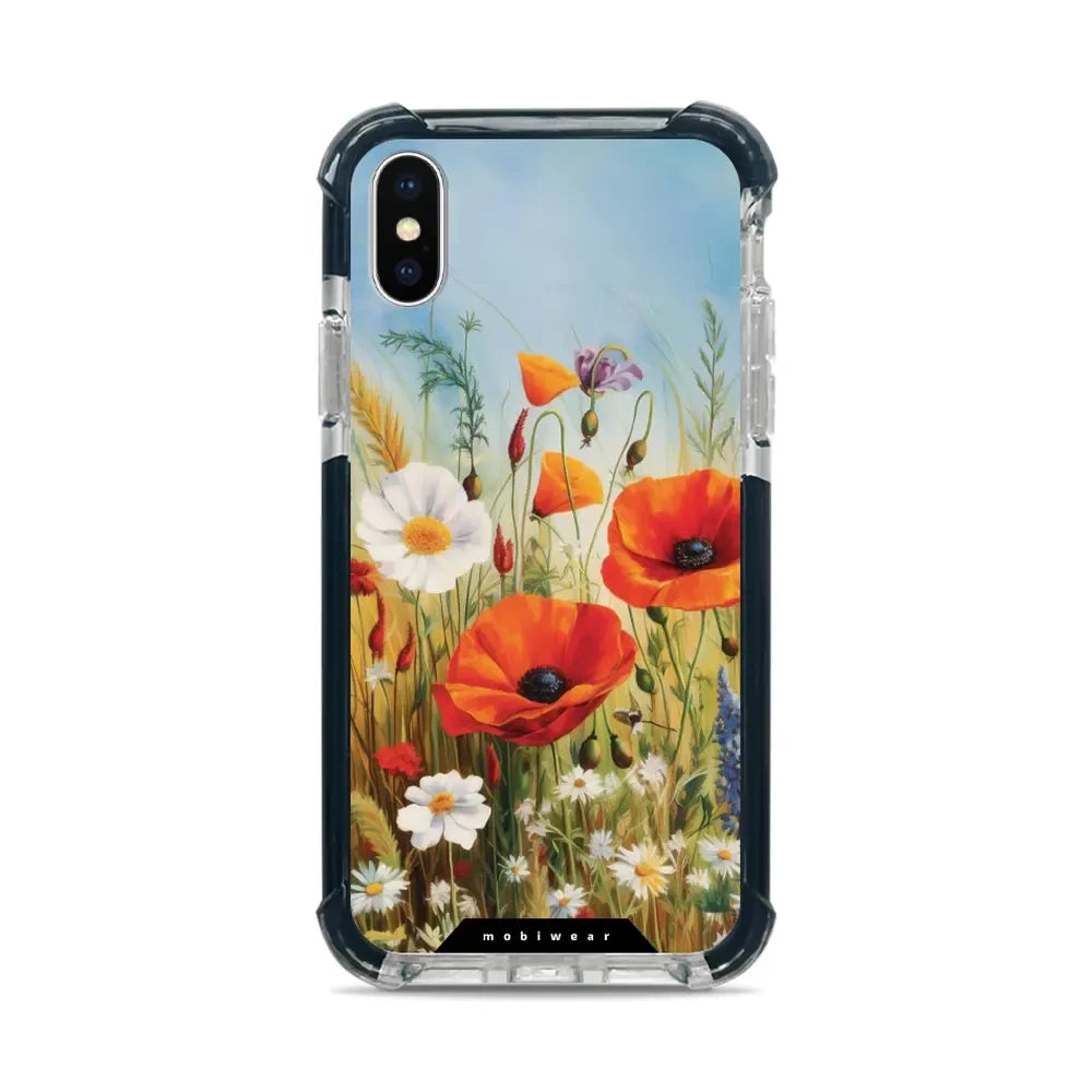 Handyhülle für iPhone X mit MagSafe, Mobiwear Elite Bumper, Wiesenblumen