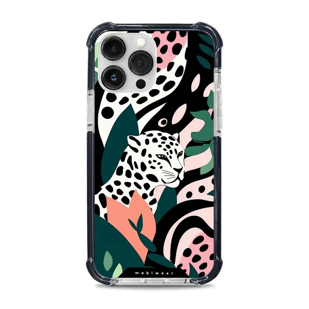 Handyhülle für iPhone 13 Pro Max mit MagSafe, Mobiwear Elite Bumper, Tropischer Gepard
