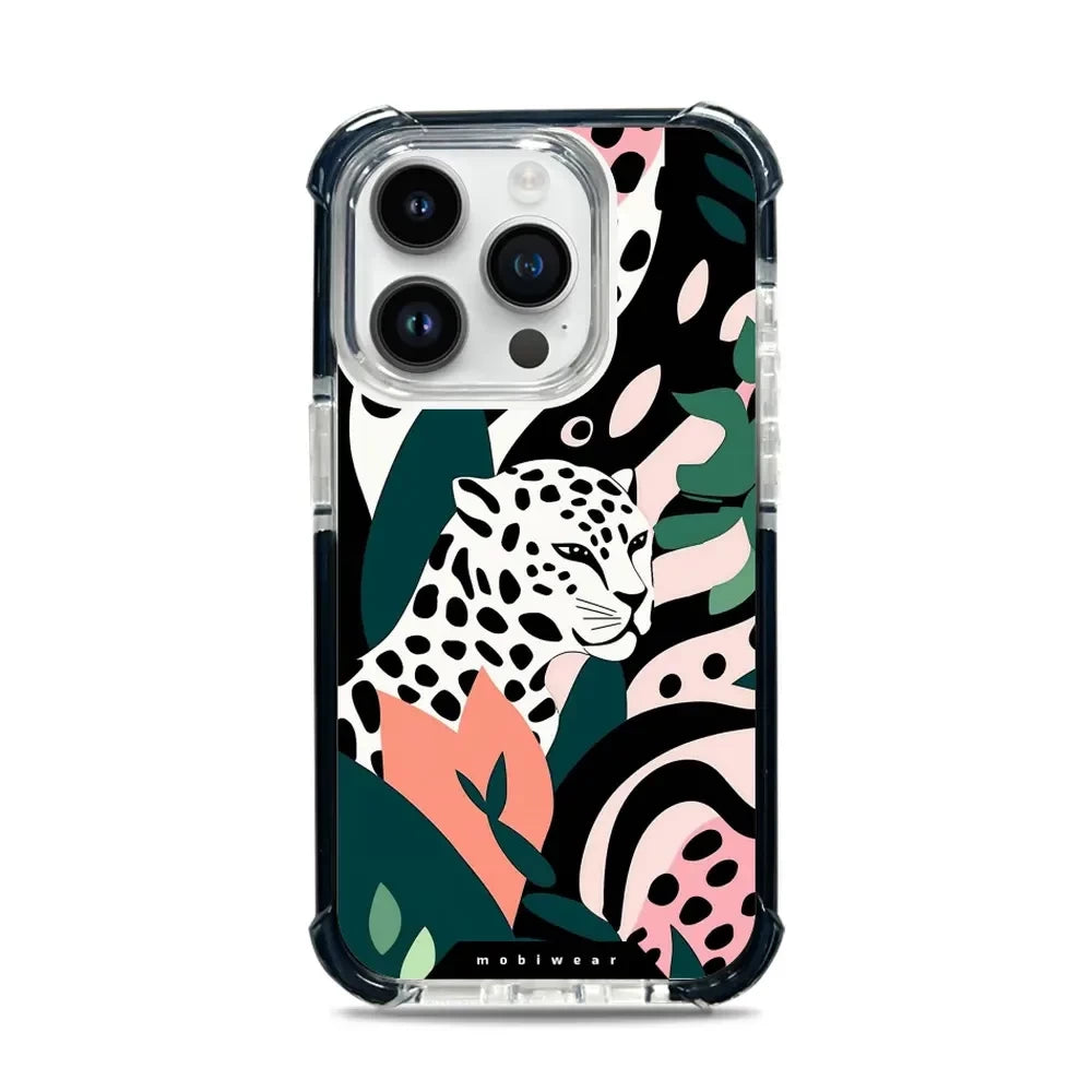 Handyhülle für iPhone 14 Pro mit MagSafe, Mobiwear Elite Bumper, Tropischer Gepard