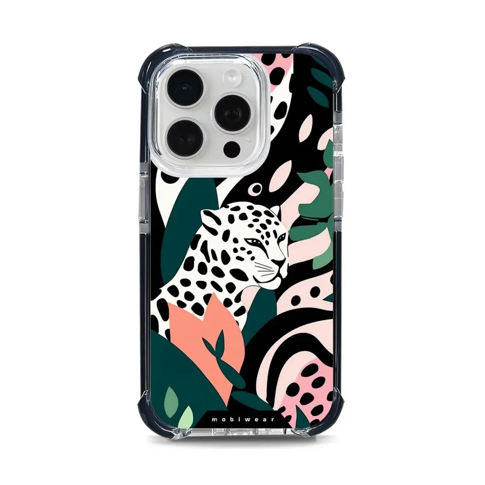 Handyhülle für iPhone 15 Pro mit MagSafe, Mobiwear Elite Bumper, Tropischer Gepard