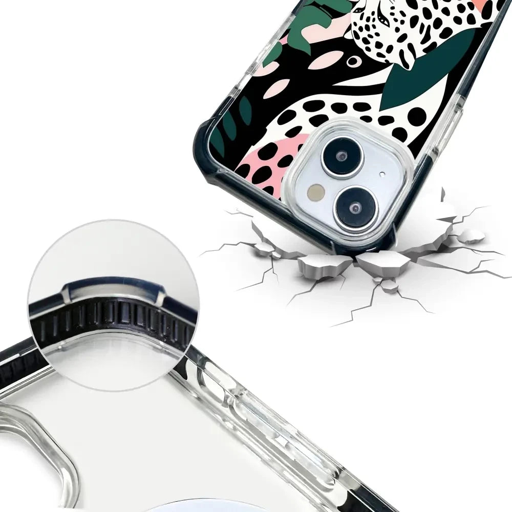 Handyhülle für iPhone 15 Pro mit MagSafe, Mobiwear Elite Bumper, Tropischer Gepard