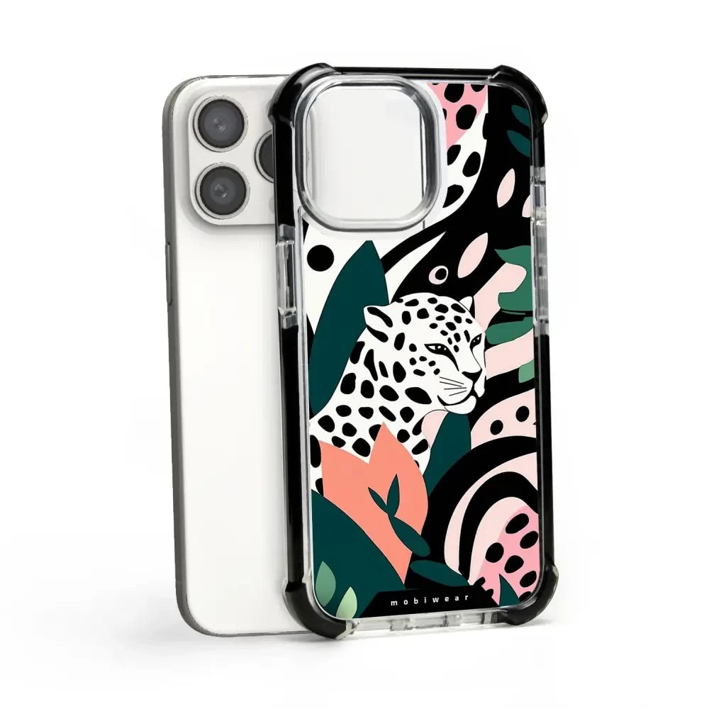 Handyhülle für iPhone 15 Pro Max mit MagSafe, Mobiwear Elite Bumper, Tropischer Gepard
