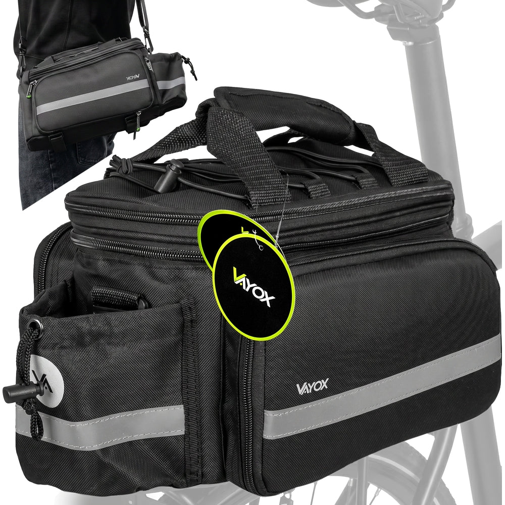 Fahrradtasche für den Gepäckträger mit Seitentaschen, Vayox VA0449 10 - 29L, Schwarz