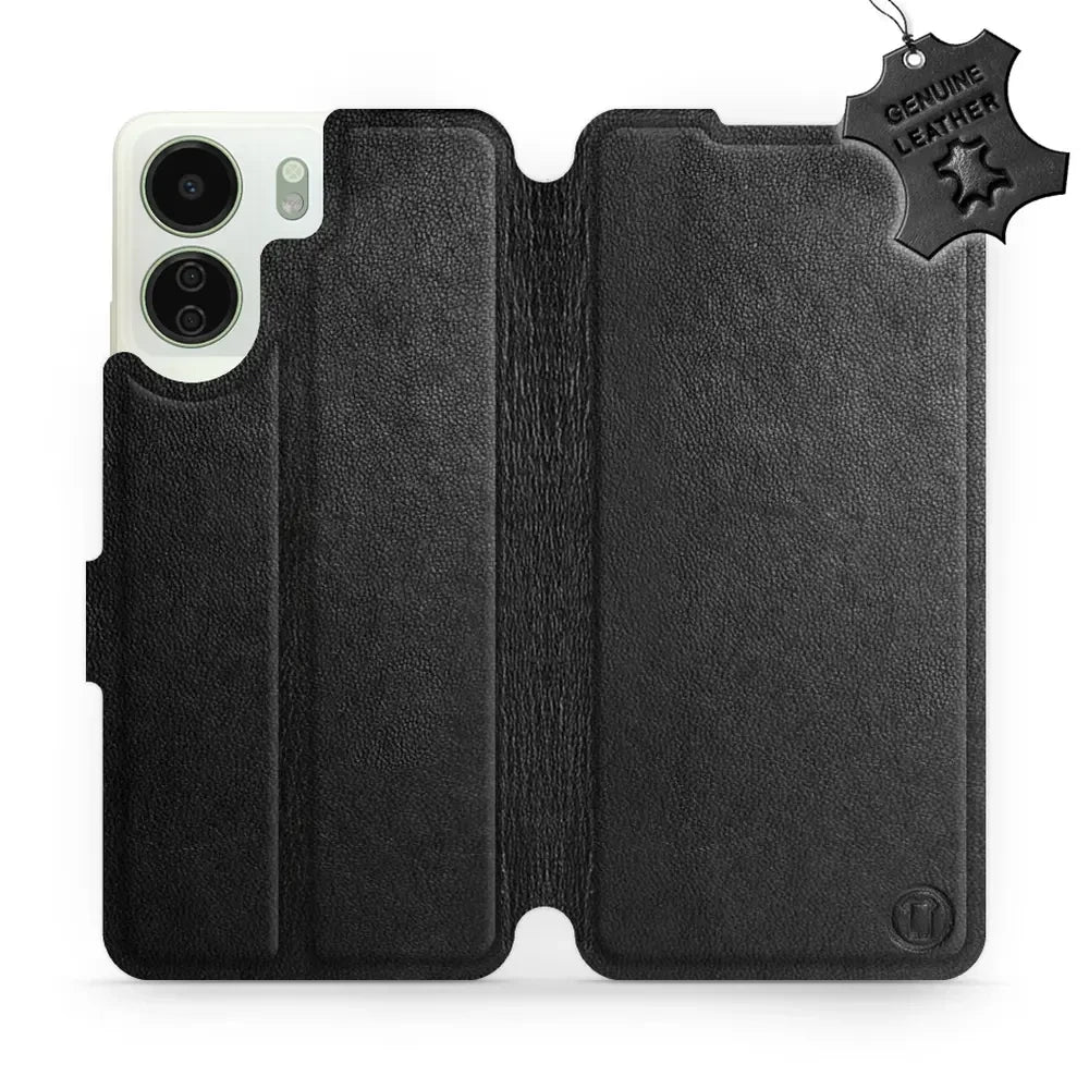 Echtleder Handyhülle für Xiaomi Redmi 13C 5G, Mobiwear Leather, Schwarz