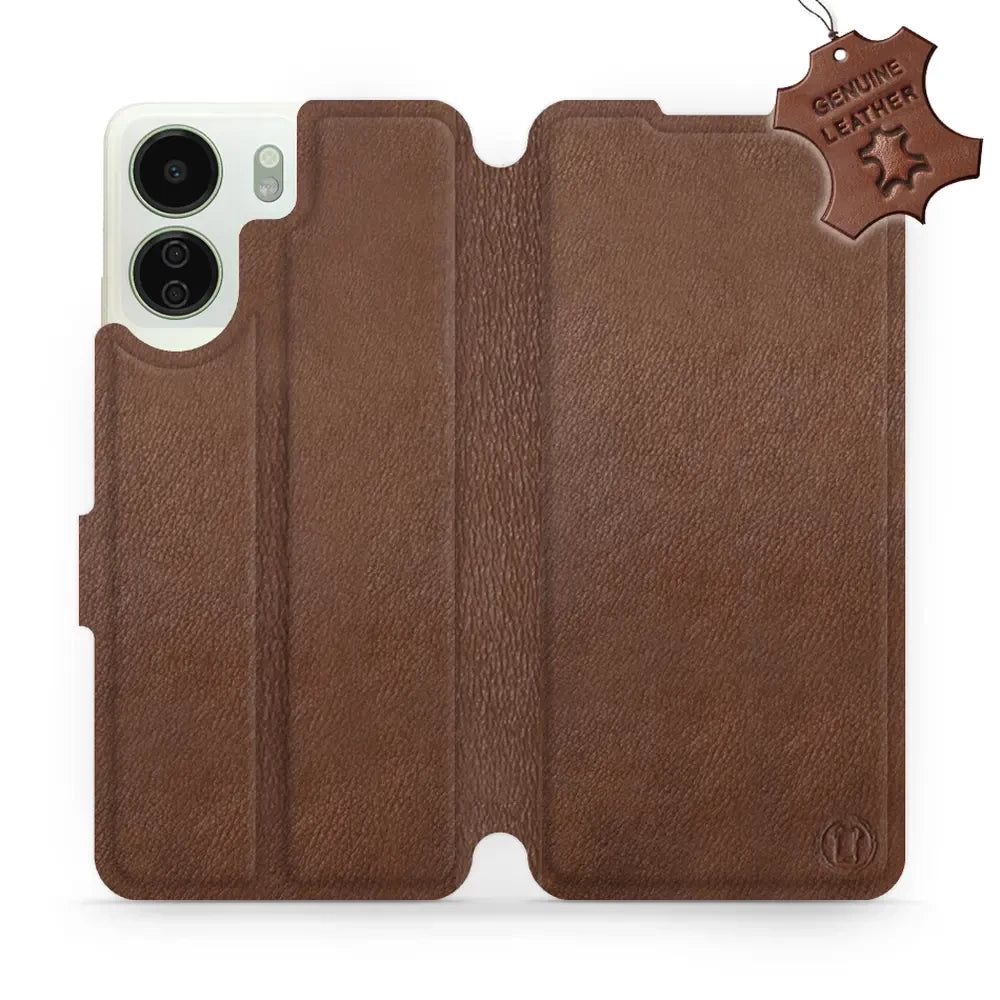 Echtleder Handyhülle für Xiaomi Redmi 13C 5G, Mobiwear Leather, Braun