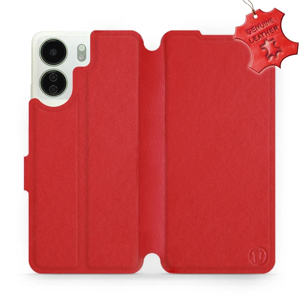 Echtleder Handyhülle für Xiaomi Redmi 13C 5G, Mobiwear Leather, Rot