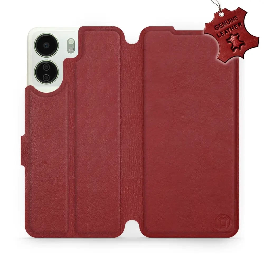Echtleder Handyhülle für Xiaomi Redmi 13C 5G, Mobiwear Leather, Dunkelrot