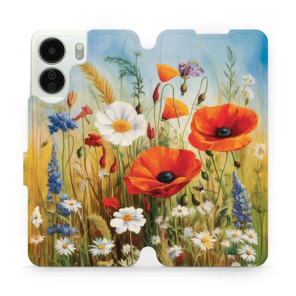 Handyhülle mit klappe für Xiaomi Redmi 13C 4G, Mobiwear Book, Wiesenblumen