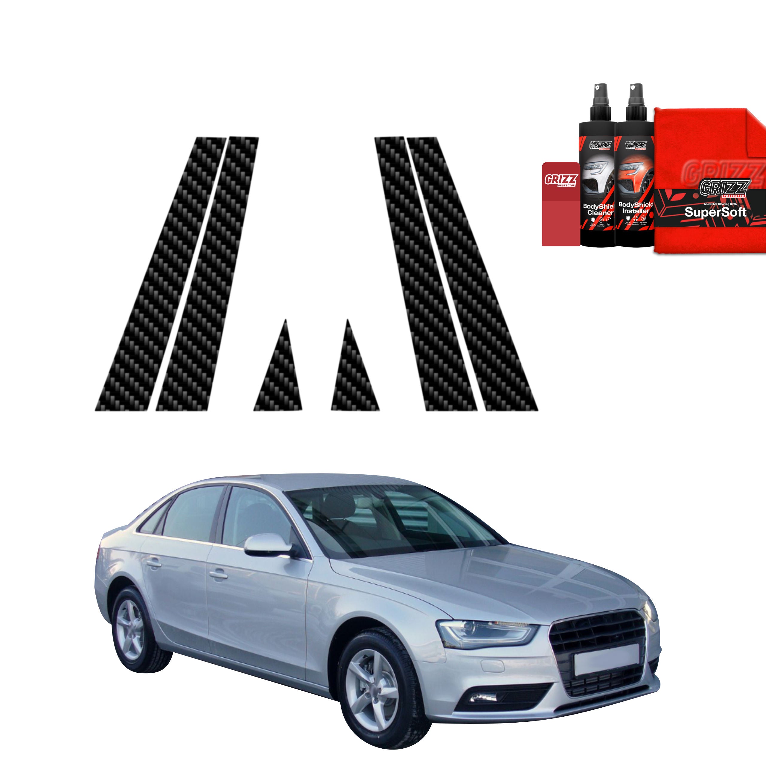 6in1 Kohlenstoff Schutzfolie Grizz Protector für B-C-Säule - Audi A4 B8 Sedan Facelifting (2011-2015)