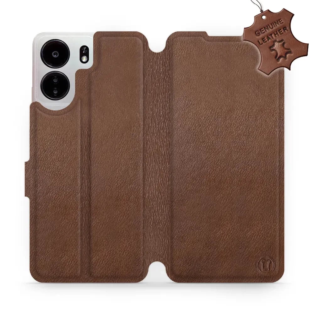 Echtleder Handyhülle für Xiaomi Poco C65, Mobiwear Leather, Braun