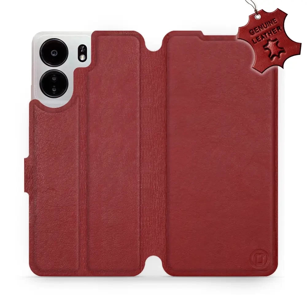 Echtleder Handyhülle für Xiaomi Poco C65, Mobiwear Leather, Dunkelrot